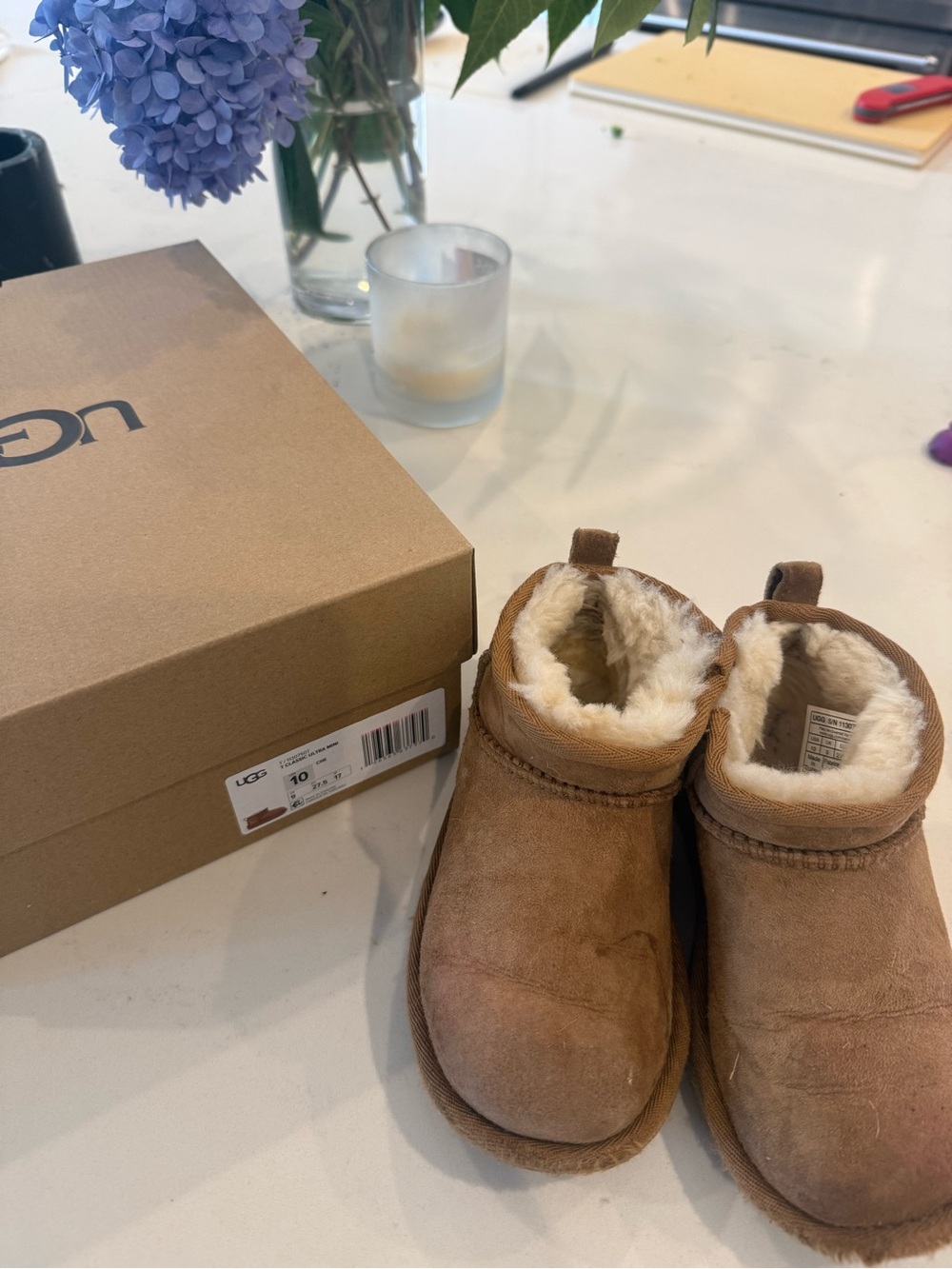 UGG Ultra Mini Kids Chestnut Suede Shearling Boots